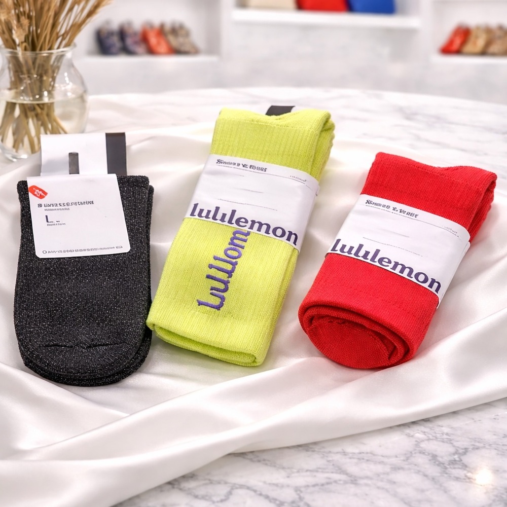 lululemon athletica Men's Athletic Socks - Black, Lime, and Red